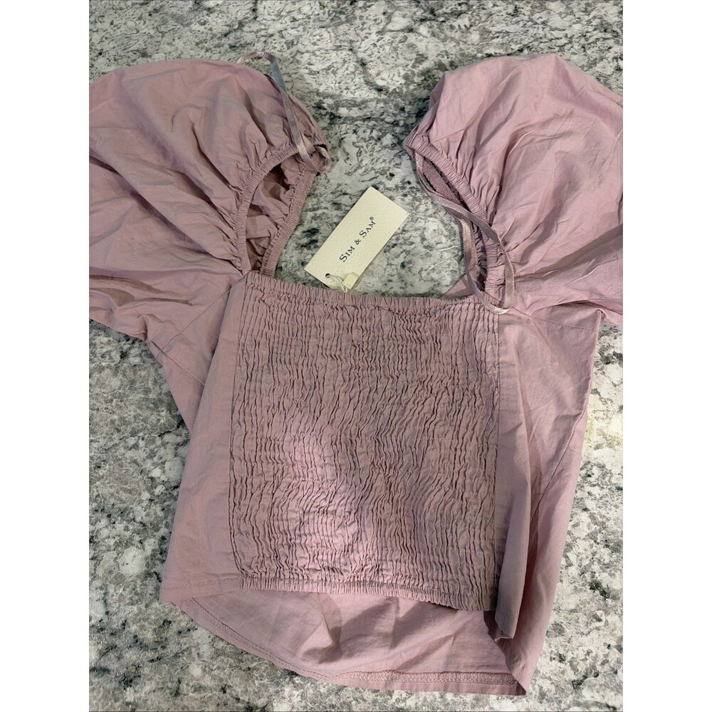 Sim & Sam Crop Top Women's Size Small Burnished Lilac Puff Sleeve Lilac Casual - Picture 4 of 4